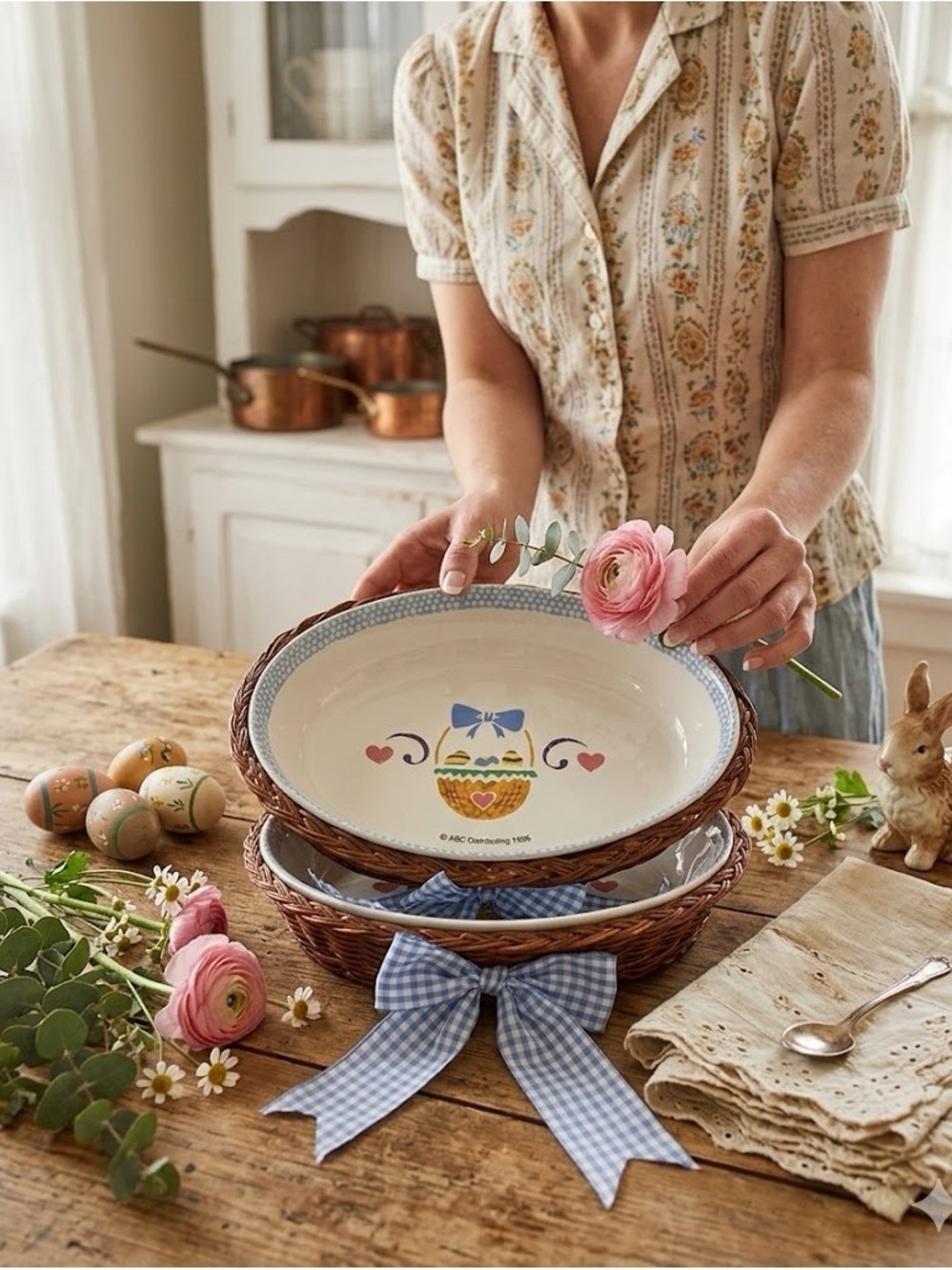 ABC Distributing 1995 Vintage Easter Ceramic Serving Bowls Cottagecore Decor